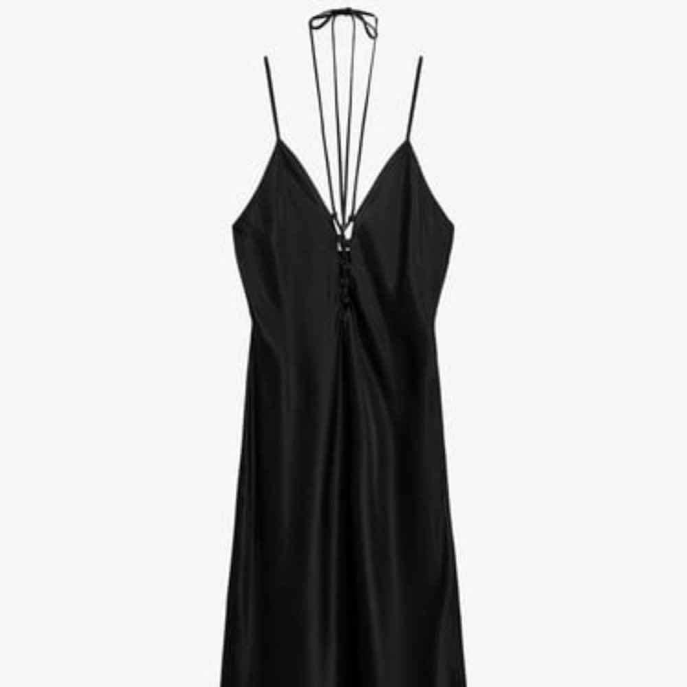 NWT SATIN EFFECT MIDI DRESS. - Picture 2 of 9